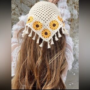 Boho Sunflower Crochet Handmade bandana